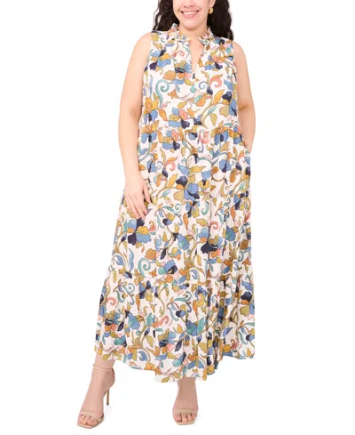 Msk Plus Size Printed Split-neck Sleeveless Maxi Dress