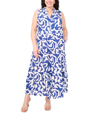 Msk Plus Size Printed Split-neck Sleeveless Maxi Dress