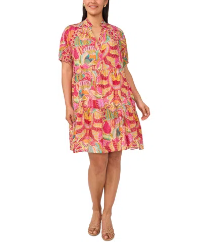 Msk Plus Size Printed Split V-neck Babydoll Dress In Multi