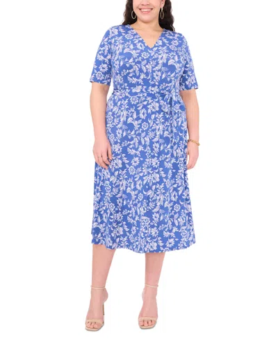 Msk Plus Size Printed Tie-waist Midi Dress In Jbs Denim