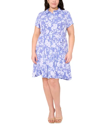 Msk Plus Size Printed Tie-waist Short-sleeve Shirtdress