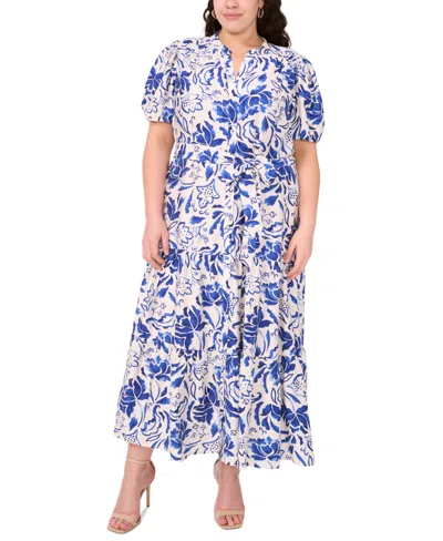 Msk Plus Size Puff-sleeve Button-front Lawn Maxi Dress