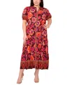 Msk Plus Size Puff Sleeves Maxi Dress In Red