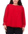 Msk Plus Size Rhinestone Embellished Balloon Sleeves Top In Red