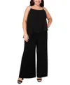 Msk Plus Size Rhinestone-strap Overlay Wide-leg Jumpsuit In Black
