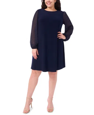 Msk Plus Size Round Neck Bell Sleeves Shift Dress In Blue