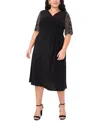 Msk Plus Size Sheer-sleeve Fit & Flare Dress In Black