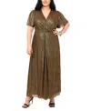 Msk Plus Size Shimmer-dot V-neck Flutter-sleeve Gown In Rich Black