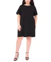 Msk Plus Size Short-sleeve Crepe Shift Dress In Black