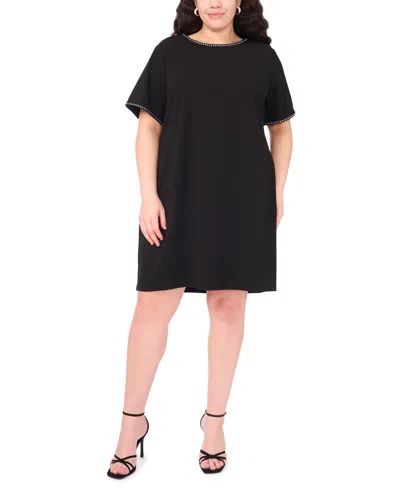 Msk Plus Size Short-sleeve Crepe Shift Dress In Black
