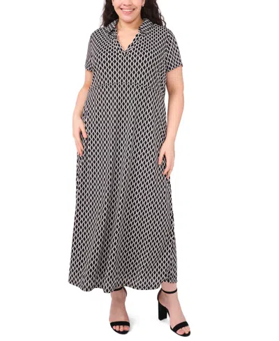 Msk Plus Size Short Sleeve Printed Maxi Dress In Black