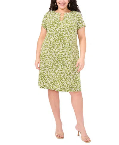 Msk Plus Size Short-sleeve Ring-hardware Shift Dress In Cedar Green