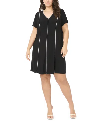 Msk Plus Size Short-sleeve Piping Detail Dress In Black