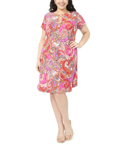 Msk Plus Size Short-sleeve Printed Dress In Multi