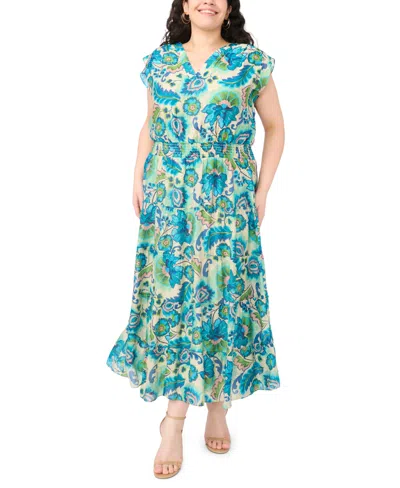 Msk Plus Size Smocked Waist Tiered Maxi Dress In Multi