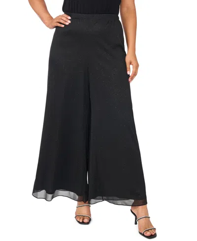 Msk Plus Size Sparkle Mesh Mid-rise Pull-on Pants In Black