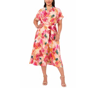 Msk Plus Size Split Crewneck Midi Dress In Multi