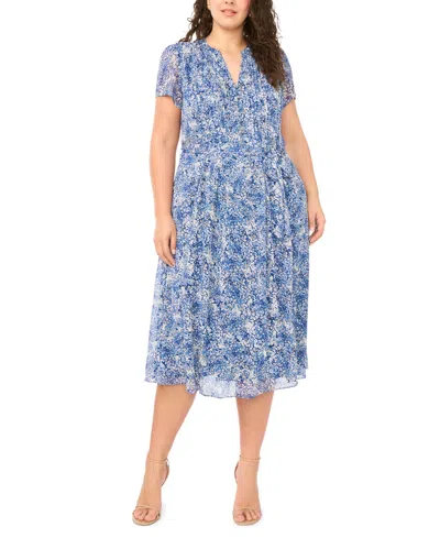 Msk Plus Size Split Neck Shirt Dress In Blue
