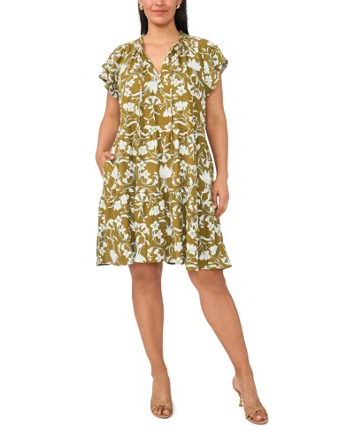 Msk Plus Size Split Tie Neck Short-sleeve A-line Dress In Multi