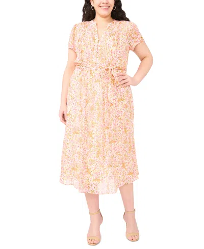 Msk Plus Size Split V-neck Midi Dress In Pink