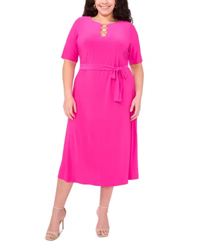 Msk Plus Size Tie-waist Hardware A-line Dress In Fiercely Fuchsia