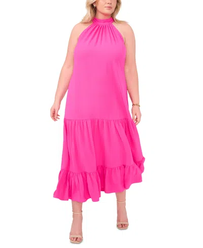 Msk Plus Size Tiered Maxi Dress In Hot Pink