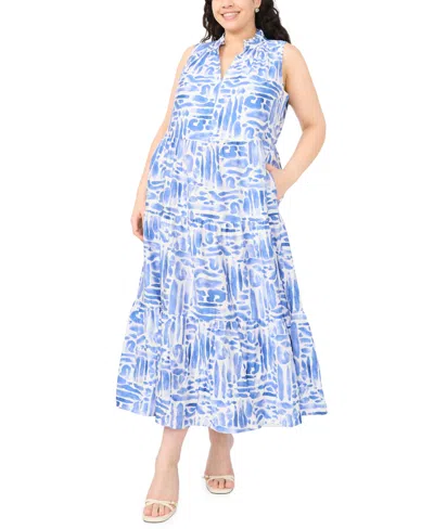 Msk Plus Size Tiered Split Neck Maxi Dress In Multi