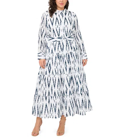 Msk Plus Size Tie-waist Collared Neck Maxi Dress In White