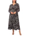 Msk Plus Size Tropical Print Long Sleeves Maxi Dress In Black