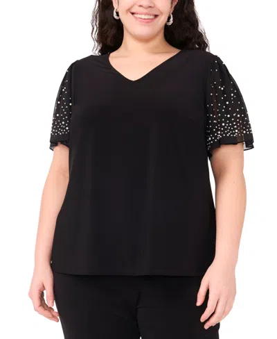 Msk Plus Size V-neck Combo Short-sleeve Evening Top