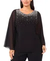 Msk Plus Size V-neck Surplice With Beaded Sleeves Top In Black
