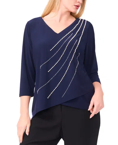 Msk Plus Size V-neck Tulip Hem Top In Blue