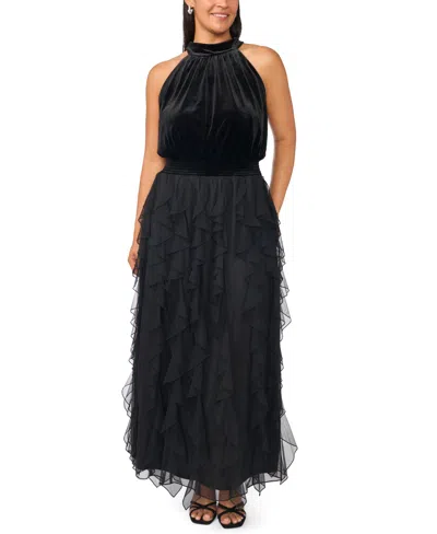 Msk Plus Size Velvet Halter Maxi Dress In Rich Black