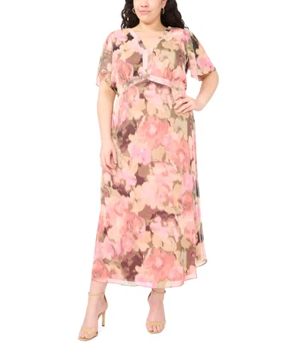 Msk Plus Size V-neck Empire Waist Maxi Dress In Pink