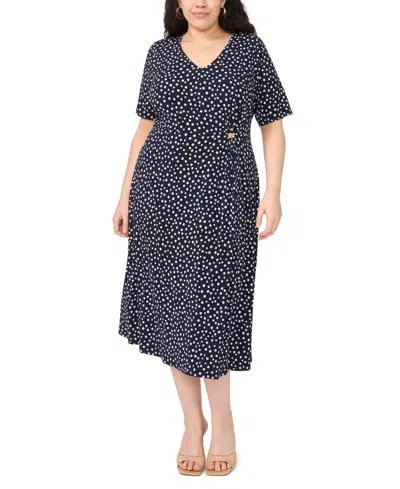 Msk Plus Size V-neck Hardware Detail Midi Dress In Blue