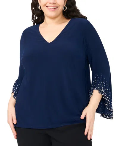 Msk Plus Size V-neck Top In Blue