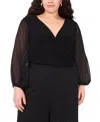 Msk Plus-size Women's Puffed Wrap Top In Black