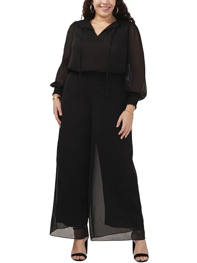 Msk Plus Womens Chiffon Wide Leg Jumpsuit In Black