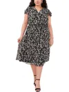 MSK PLUS WOMENS FLORAL PRINT POLYESTER MIDI DRESS