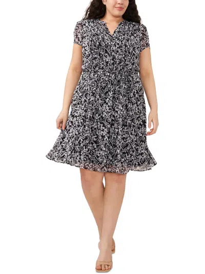 Msk Plus Womens Floral Print Polyester Shift Dress In Black