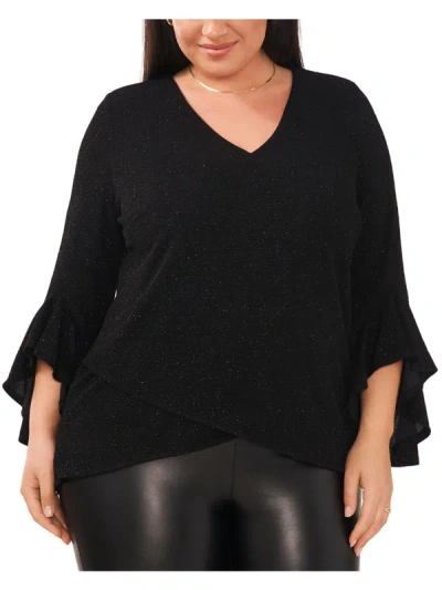 Msk Plus Womens Metallic Textured Tunic Top In Black