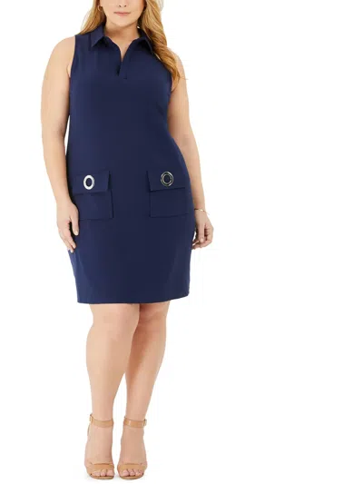Msk Plus Womens Office Above-knee Shirtdress In Blue