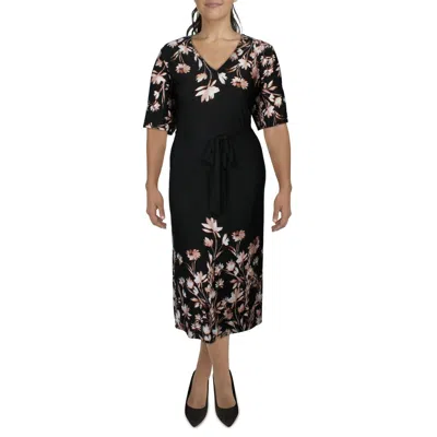 Msk Plus Womens Printed Jersey Fit & Flare Dress In Multi