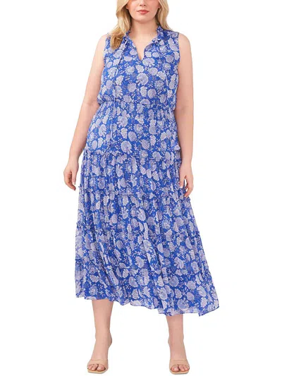 Msk Plus Womens Printed Long Maxi Dress In Blue