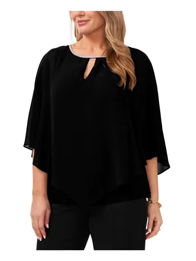 Msk Plus Womens Rhinestone Polyester Blouse In Black