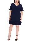 Msk Plus Size Ruffled-trim Shift Dress In Blue