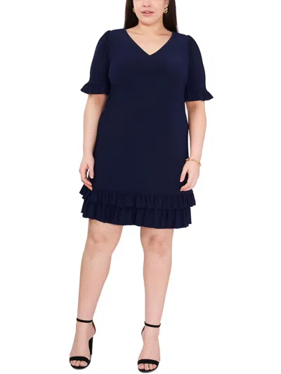 Msk Plus Size Ruffled-trim Shift Dress In Navy