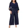 Msk Plus Size Sequined Split-sleeve Jumpsuit In Blue