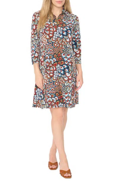 Msk Print Stand Collar Ring Zip Swing Dress In Navy Peony