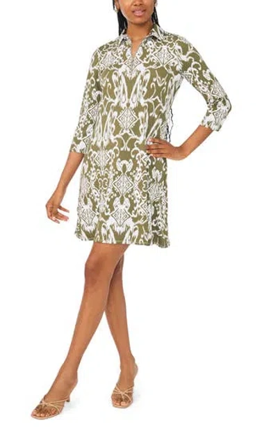 Msk Quarter-zip Collared Swing Dress In Multi